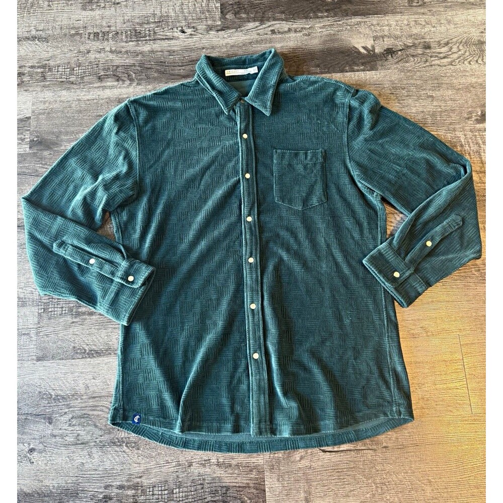 NWOT Criquet Mens XXL Green Textured Basketweave Pearl Snap Button Down Shirt